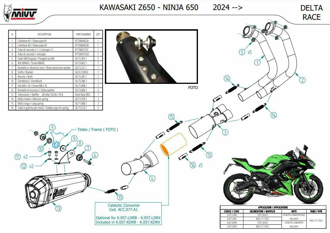 MIVV フルシステムマフラー DELTA RACE ステンレス KAWASAKI NINJA650