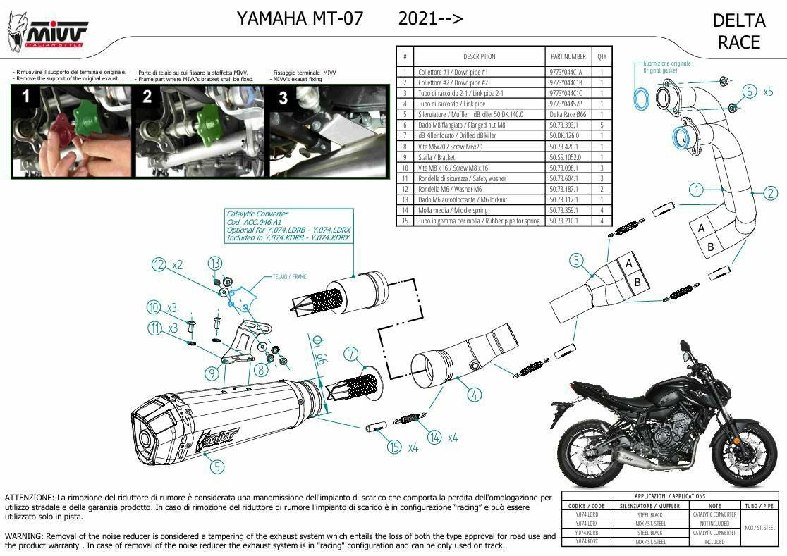 MIVV フルシステムマフラー DELTA RACE ブラックステンレス YAMAHA MT