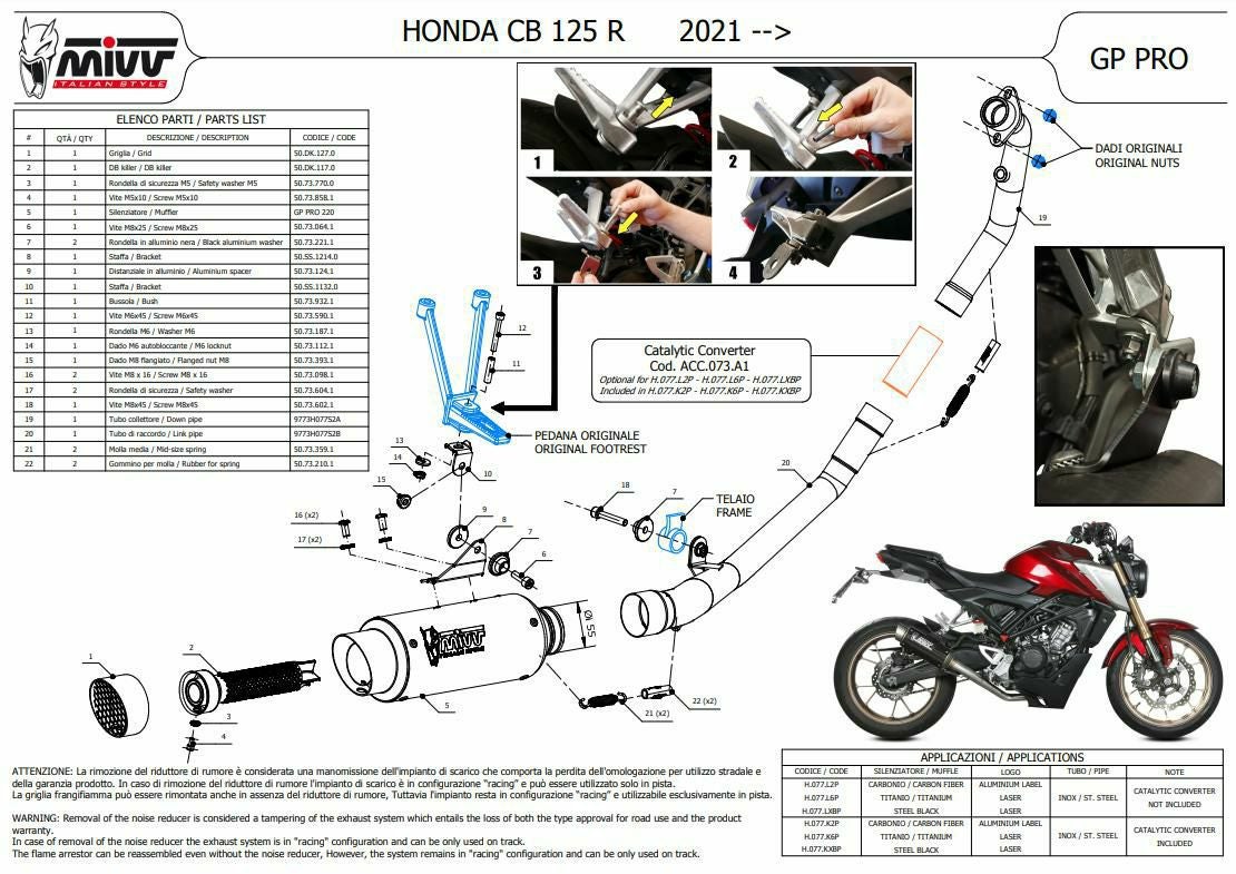 MIVV フルシステムマフラー GP PRO チタン HONDA CB125R (2021-2024)