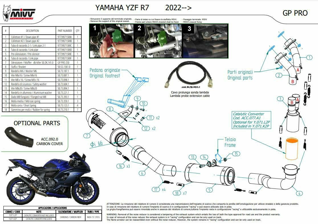 MIVV フルシステムマフラー GP PRO ハイポジション カーボン YAMAHA