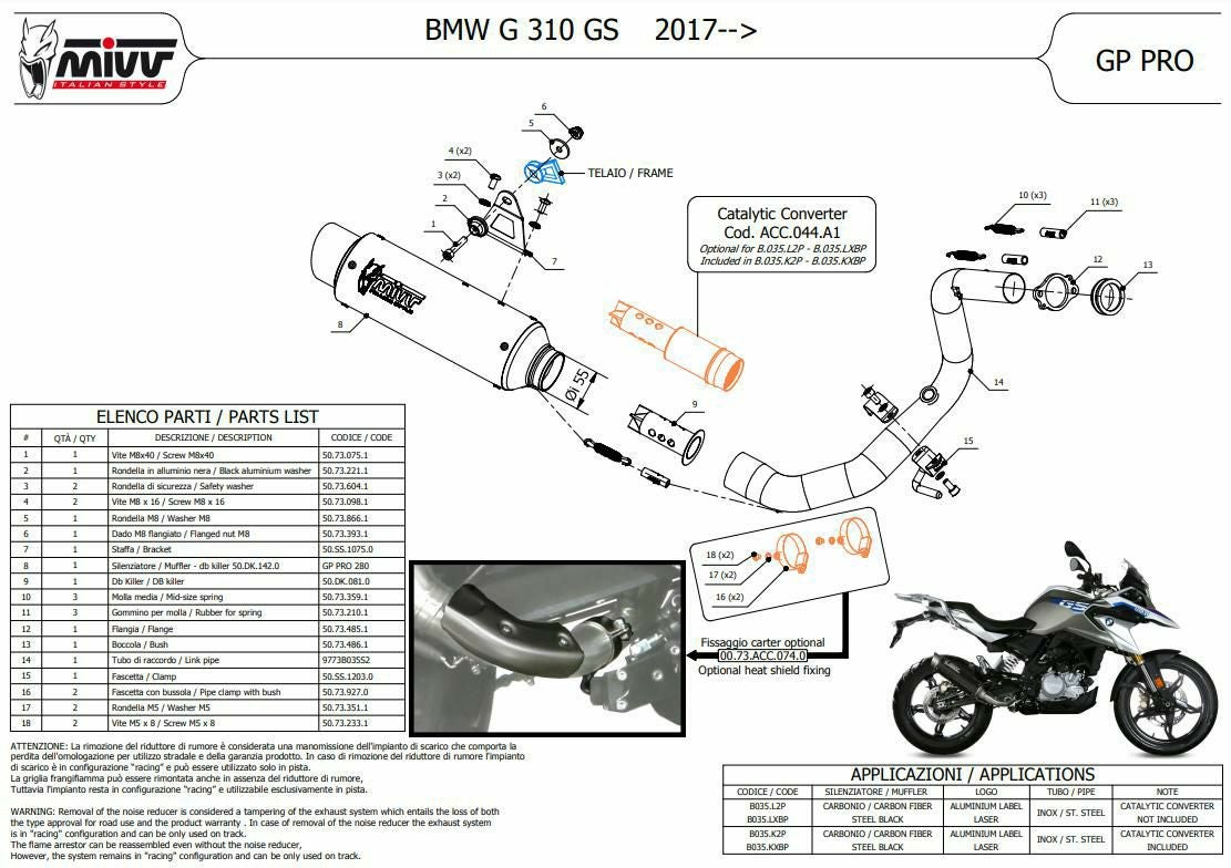 MIVV フルシステムマフラー GP PRO ブラックステンレス BMW G310GS