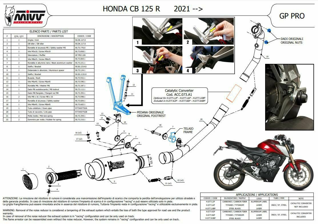 MIVV フルシステムマフラー GP PRO ブラックステンレス HONDA CB125R