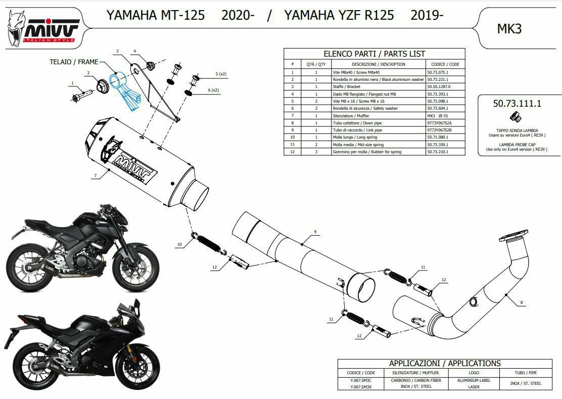 MIVV フルシステムマフラー MK3 ステンレス YAMAHA MT-125 / YZF-R125
