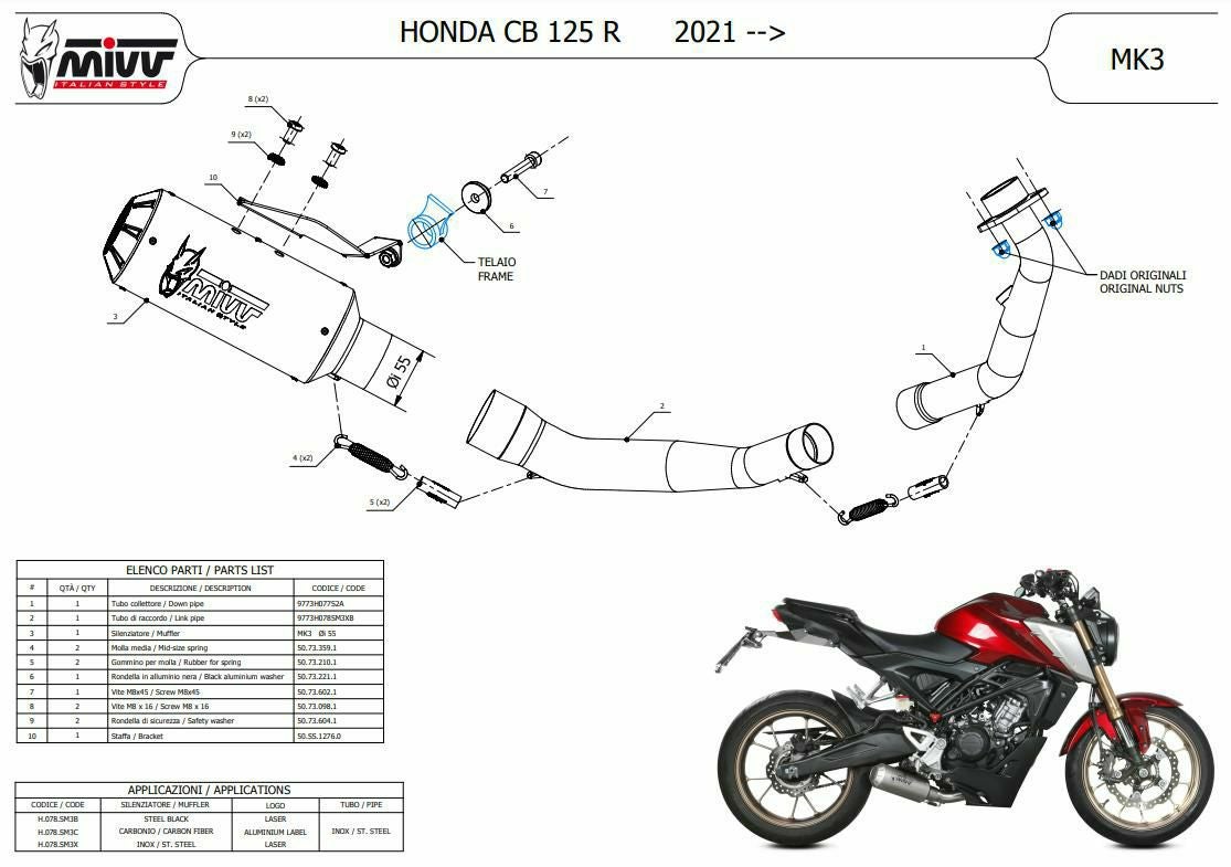 mivv　CB125R用　マフラー Mivv CB125R 2021-2024 フルエキ (触媒なし) GP PRO ブラック
