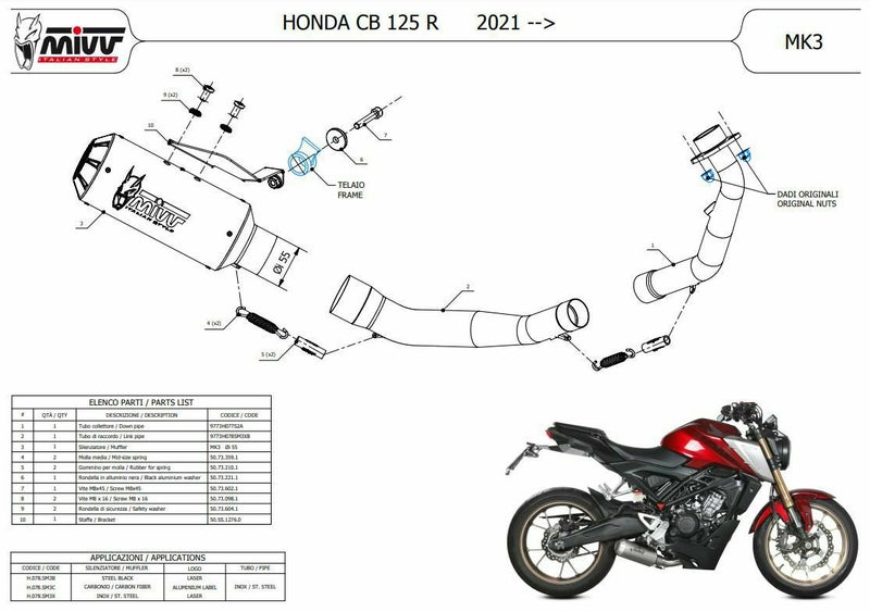 MIVV フルシステムマフラー MK3 ブラックステンレス HONDA CB125R 