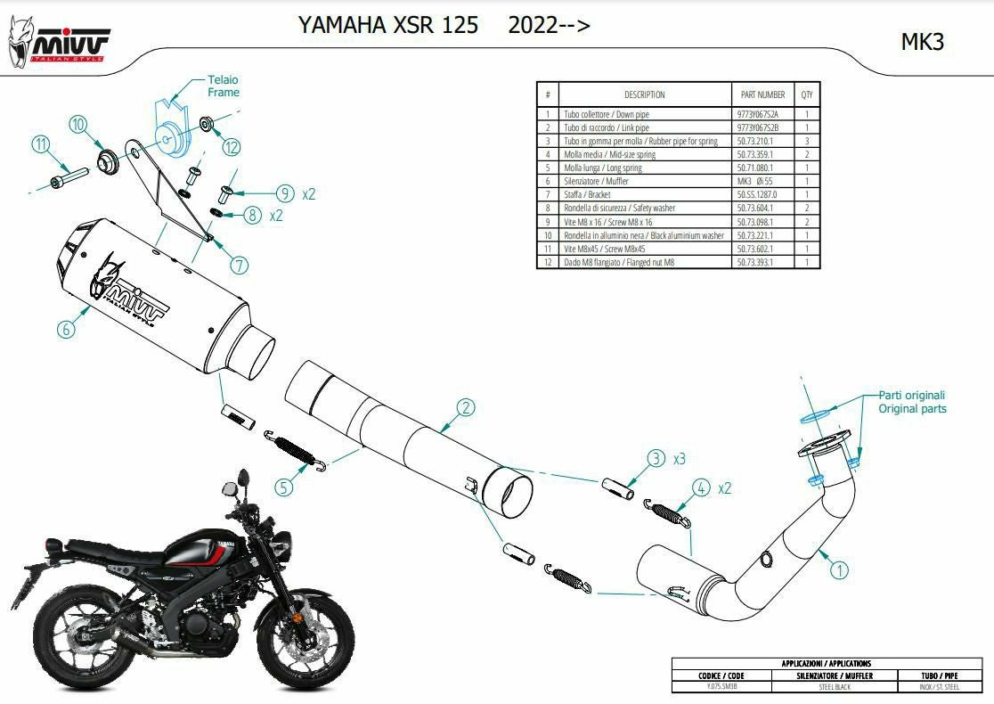 MIVV フルシステムマフラー MK3 ブラックステンレス YAMAHA XSR125