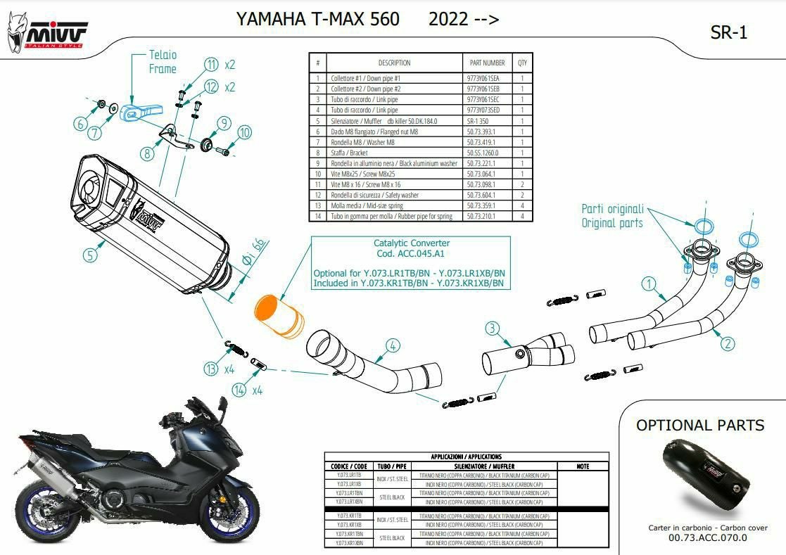 MIVV フルシステムマフラー SR-1 ブラックチタン YAMAHA T-MAX 560