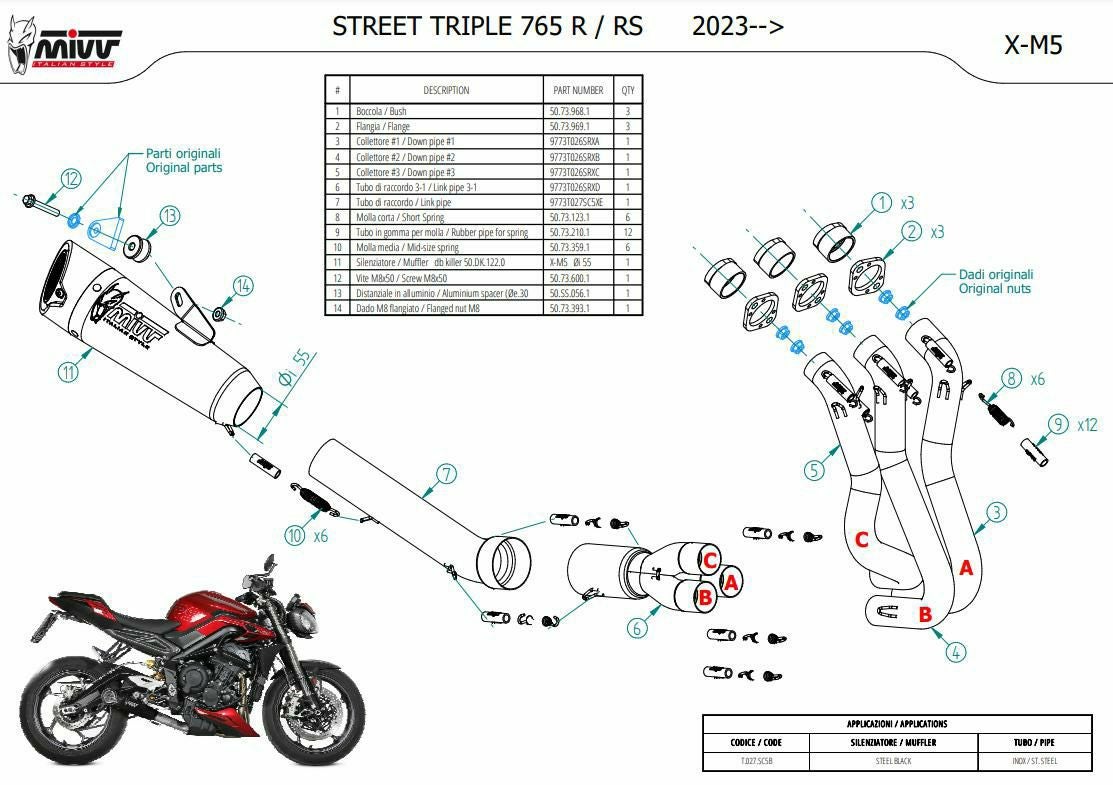 MIVV フルシステムマフラー X-M5 ブラックステンレス TRIUMPH