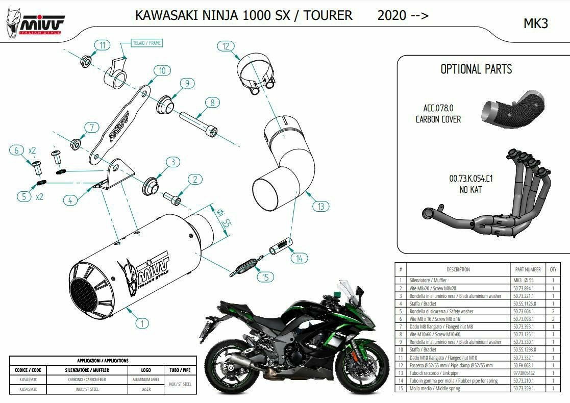 MIVV レーシングスリップオンマフラー MK3 カーボン KAWASAKI