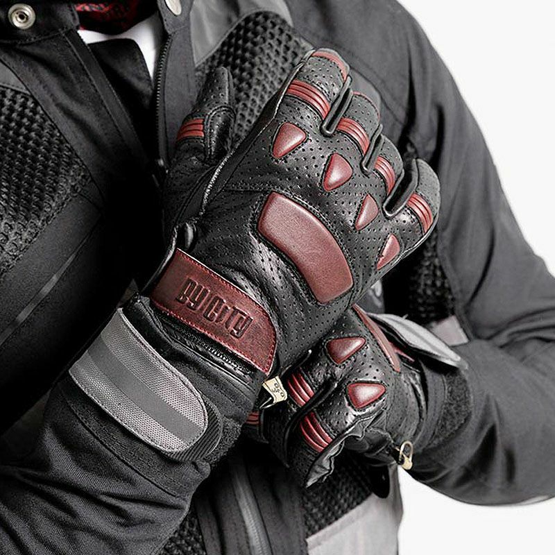 ９３　 バイクグローブＬ＆レザーホルダー ２点セット PILOT 2 MAN レザーグローブ ブラック/レッド By City | バイク