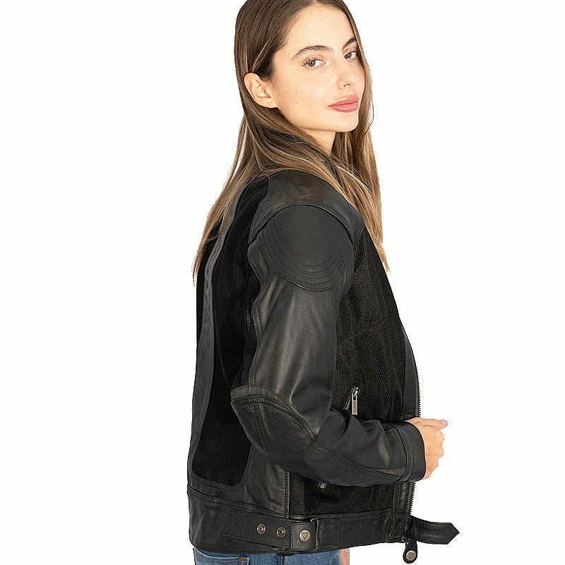 SAHARA LADY レディース レザーメッシュ バイクジャケット ブラック By