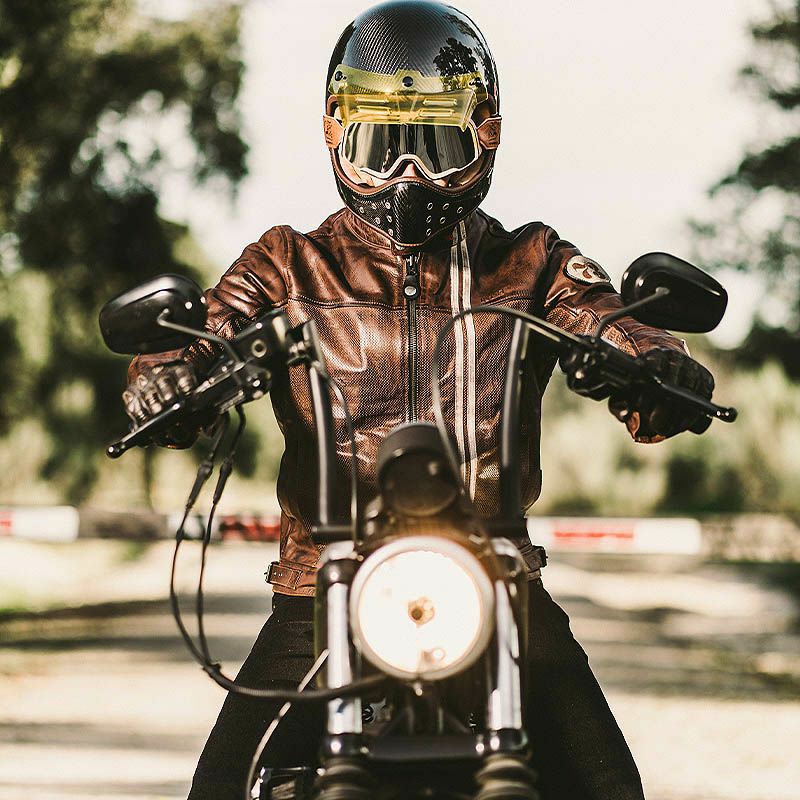 70S MAN パンチングレザー バイクジャケット ブラウン By City