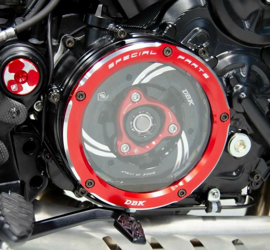 ドカティ　クラッチカバー DUCABIKE クリアクラッチカバー ブラック/レッド DUCATI ムルティ