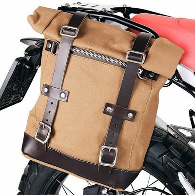 BMW R12G/S キャンバス サイドバッグ 10L-14L (ベージュ/ブラウン) + 