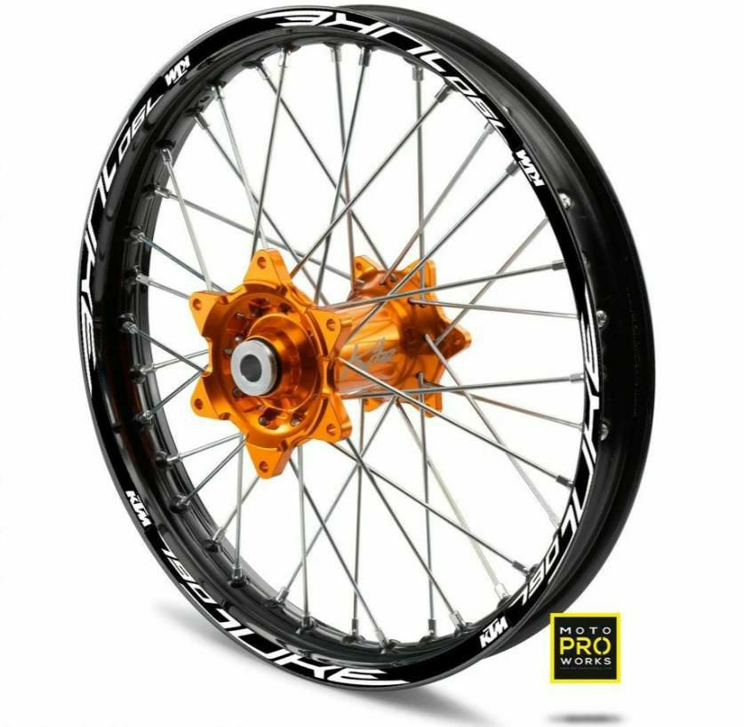 ダンロップレーシング　170/450-10 2本 リムのみホイール付き2本中古品 Moto Pro Works リムステッカー KTM 790/890 Duke (ブラック/オレンジ