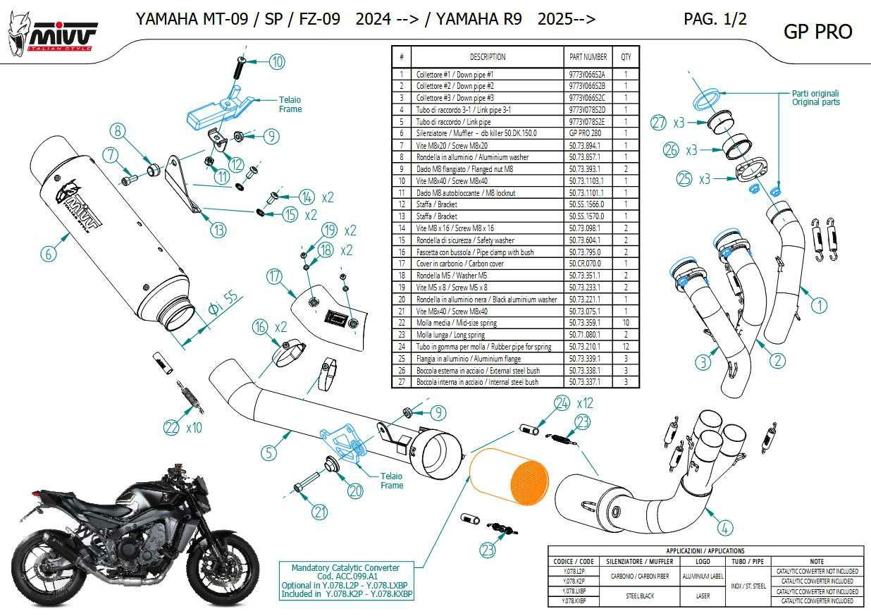 YAMAHA YZF-R9 (2025-) / MT-09 (2024-) フルエキゾーストマフラー GP
