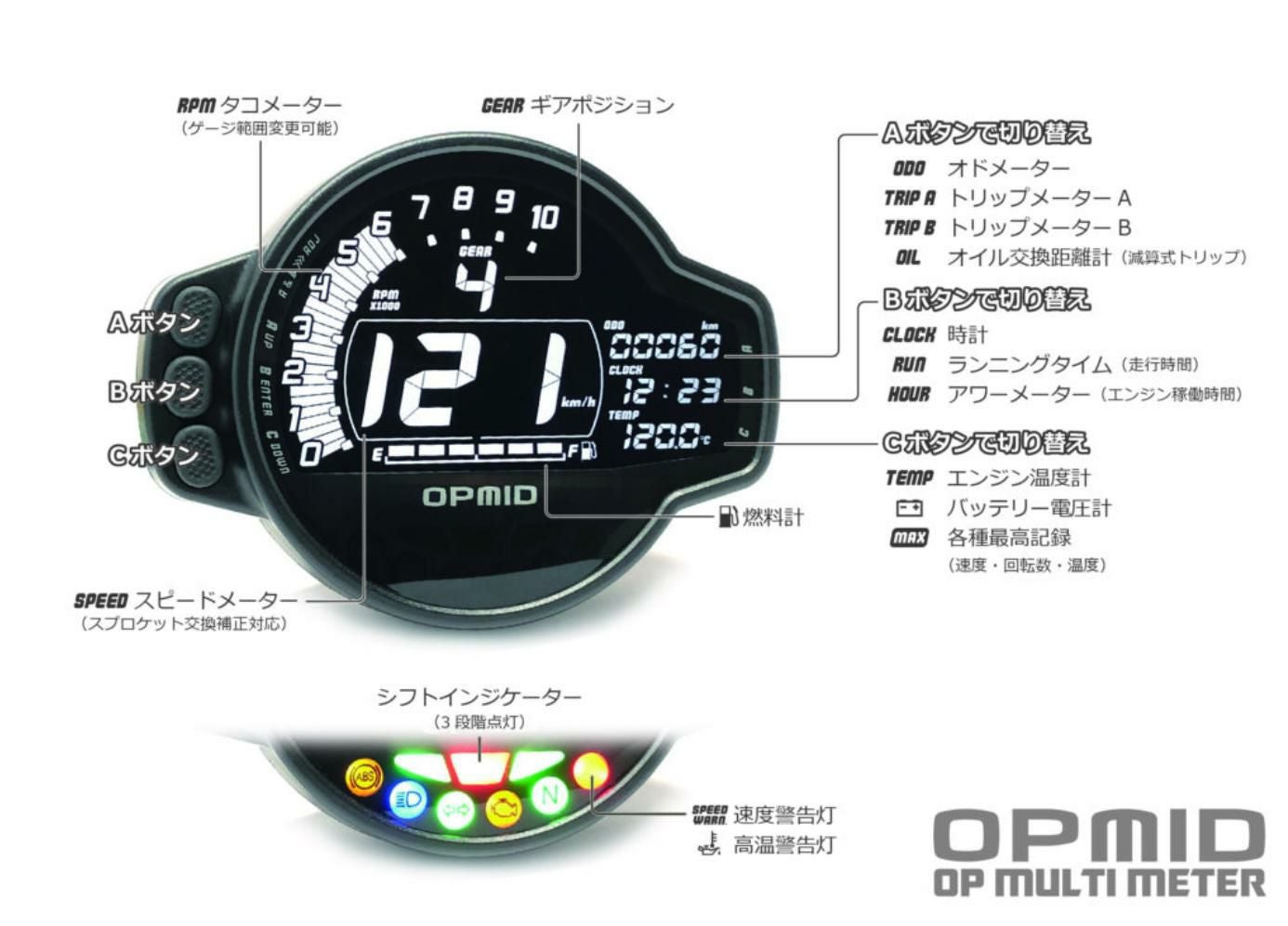 ホンダ モンキー/CT125 OPマルチメーター OPMID | バイクカスタム