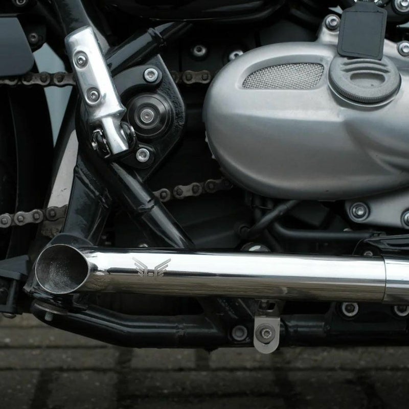 トライアンフ ボンネビルボバー25～ ドラッグパイプ ロング スリップオンマフラー ポリッシュ  HITCHCOX_1